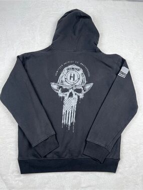 Howitzer Skull Graphic Hoodie Fire Dept Logo Charcoal Size M
